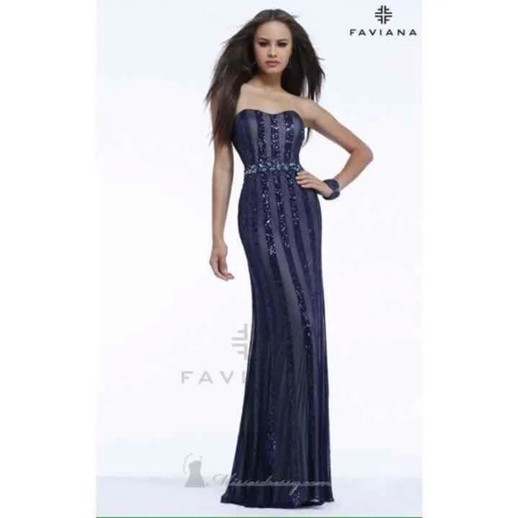 Navy Sequin Faviana Dress - Picture 3 of 4